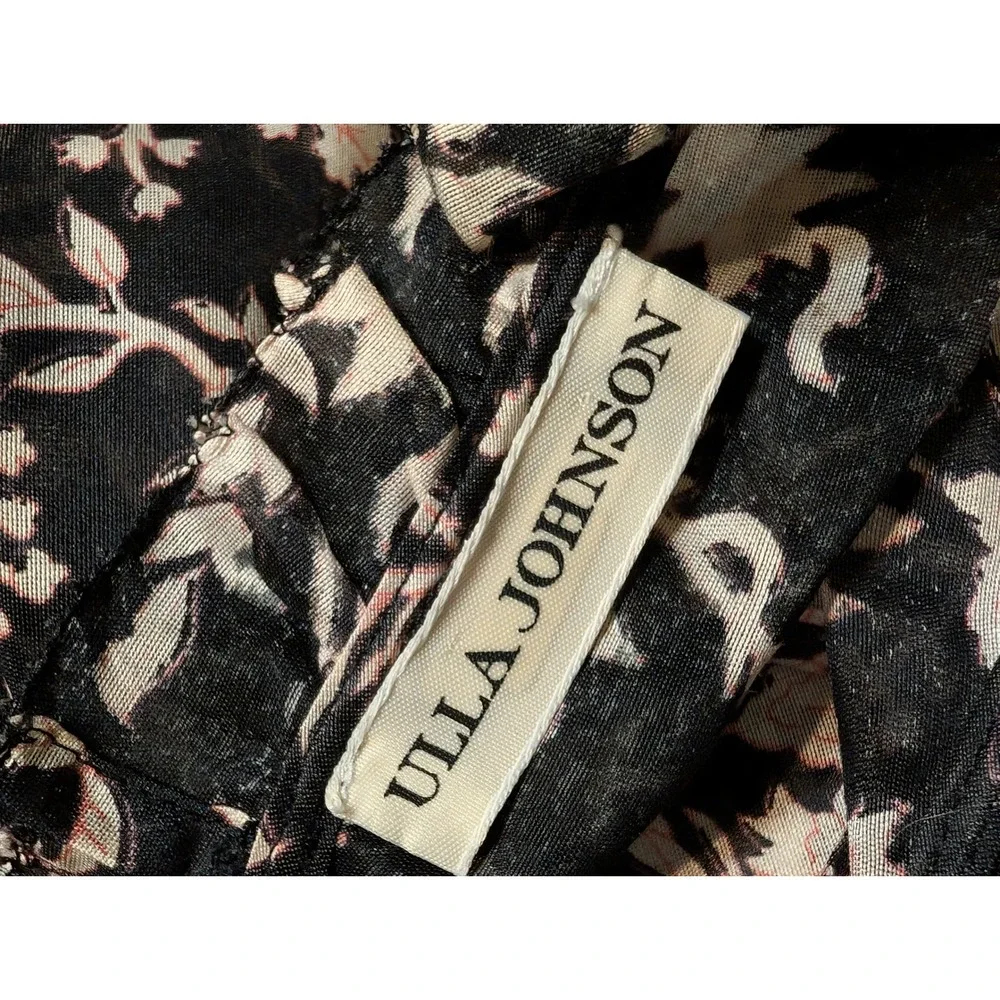 Ulla Johnson Black Floral Silk Cotton Puff Short Sleeve Mock Neck Top Size 4